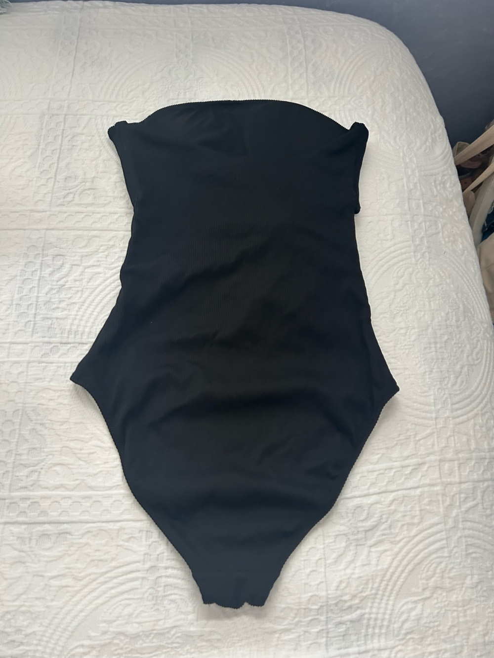 AERIE Black Ribbed One-Piece Swimsuit with Front Tie Detail - Picture 4 of 4